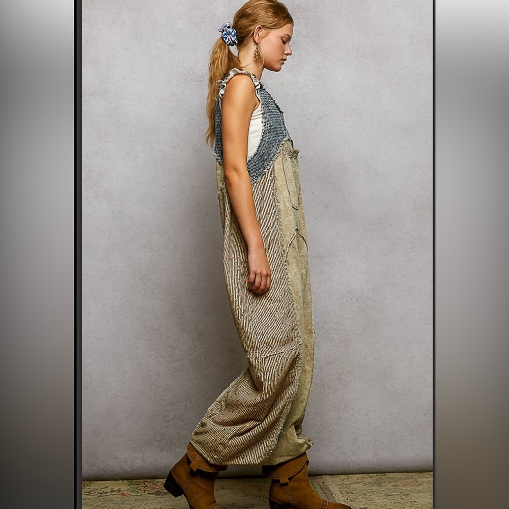 286 2 left ❤️ POL denim jogger overalls with pockets - Picture 3 of 5